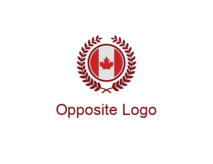 Canada flag in circle with leaves around