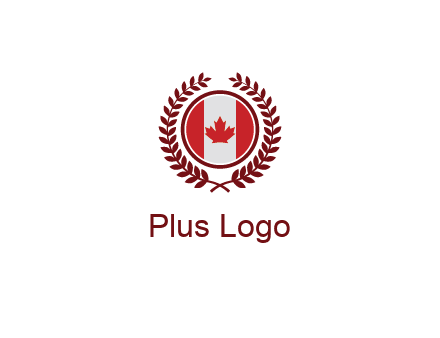 Canada flag in circle with leaves around