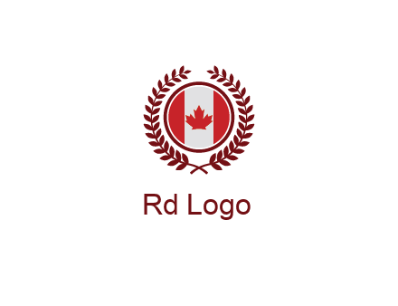 Canada flag in circle with leaves around