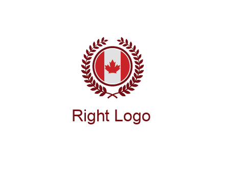 Canada flag in circle with leaves around