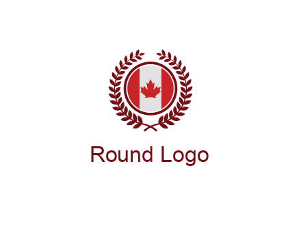 Canada flag in circle with leaves around