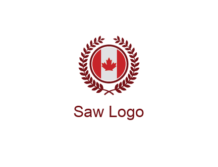 Canada flag in circle with leaves around