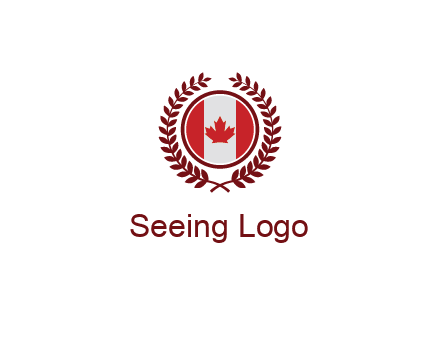 Canada flag in circle with leaves around