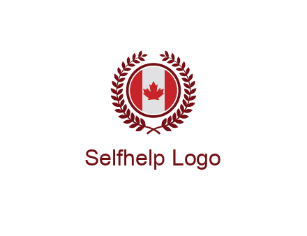 Canada flag in circle with leaves around
