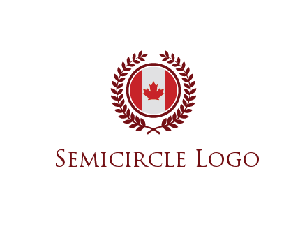 Canada flag in circle with leaves around