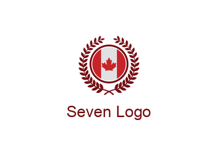 Canada flag in circle with leaves around