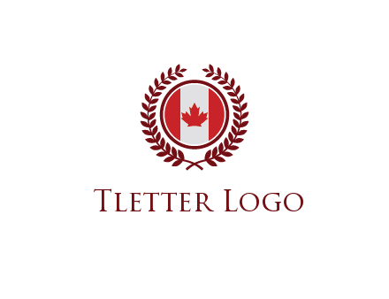 Canada flag in circle with leaves around