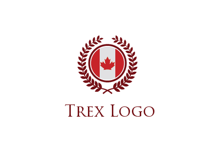 Canada flag in circle with leaves around