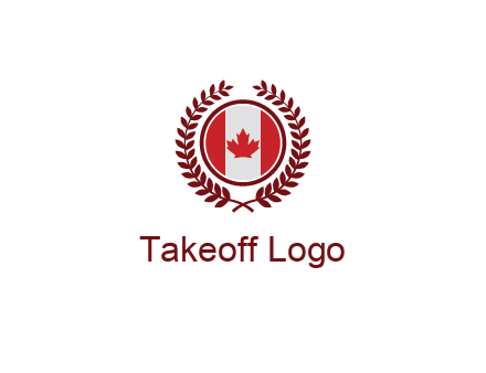 Canada flag in circle with leaves around