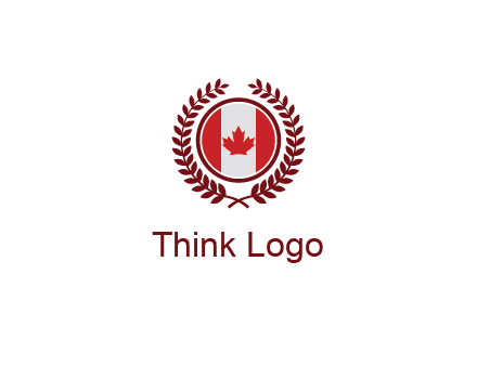 Canada flag in circle with leaves around