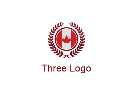 Canada flag in circle with leaves around