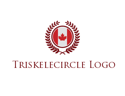 Canada flag in circle with leaves around