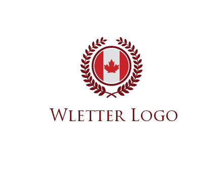 Canada flag in circle with leaves around