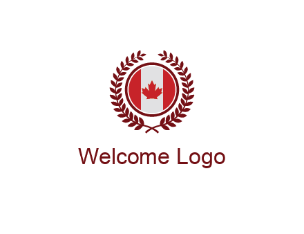 Canada flag in circle with leaves around