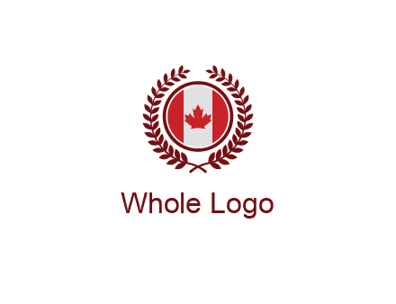 Canada flag in circle with leaves around