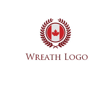Canada flag in circle with leaves around