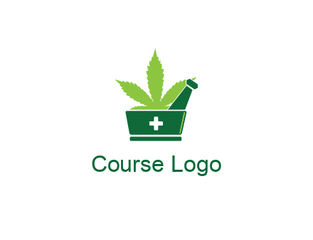 marijuana leaf with first aid sign mortar and pestle