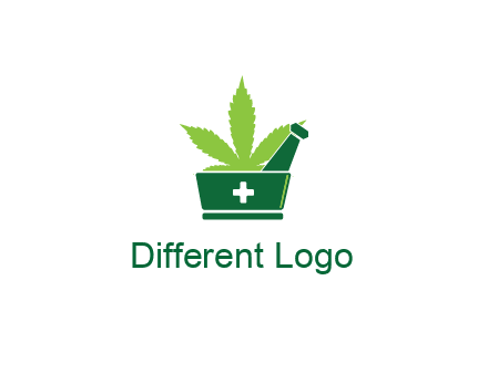 marijuana leaf with first aid sign mortar and pestle