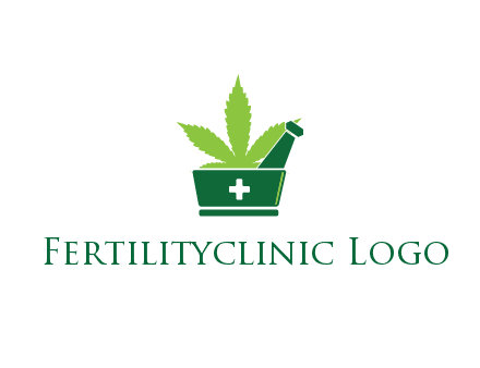 marijuana leaf with first aid sign mortar and pestle