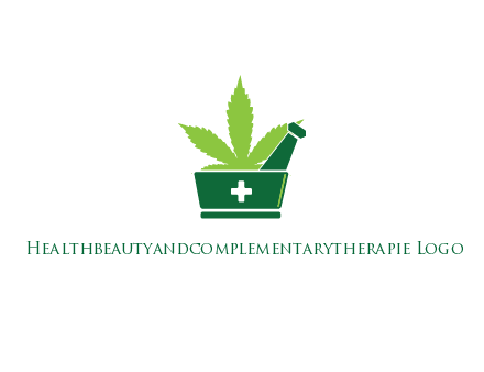 marijuana leaf with first aid sign mortar and pestle