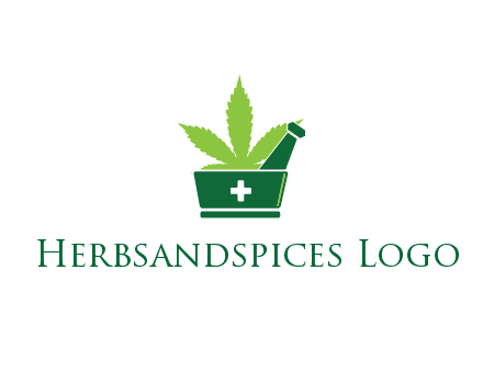 marijuana leaf with first aid sign mortar and pestle