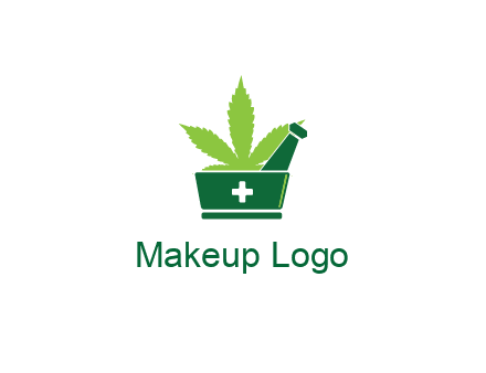 marijuana leaf with first aid sign mortar and pestle