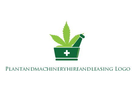 marijuana leaf with first aid sign mortar and pestle
