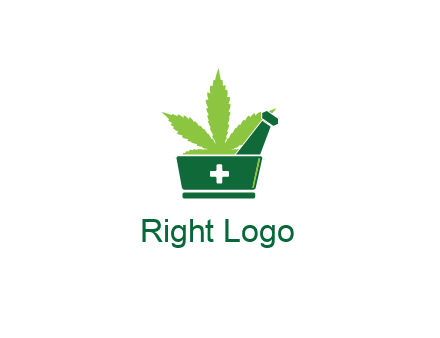 marijuana leaf with first aid sign mortar and pestle