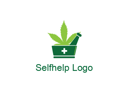 marijuana leaf with first aid sign mortar and pestle