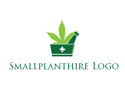 marijuana leaf with first aid sign mortar and pestle