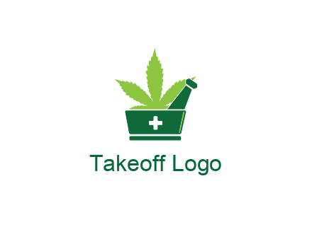 marijuana leaf with first aid sign mortar and pestle