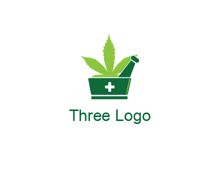 marijuana leaf with first aid sign mortar and pestle