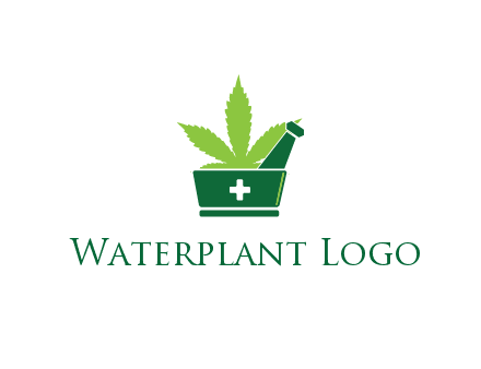 marijuana leaf with first aid sign mortar and pestle