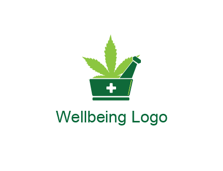 marijuana leaf with first aid sign mortar and pestle