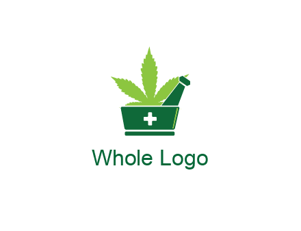 marijuana leaf with first aid sign mortar and pestle
