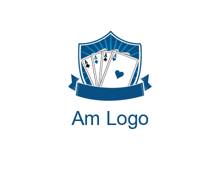 playing card in shield with banner