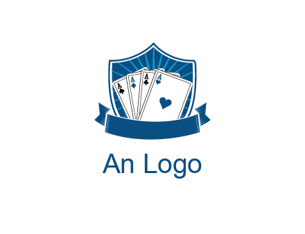 playing card in shield with banner