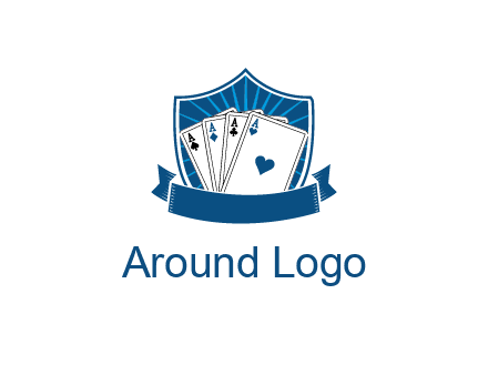 playing card in shield with banner