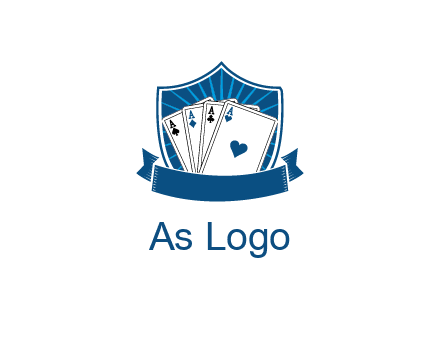 playing card in shield with banner