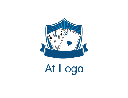 playing card in shield with banner