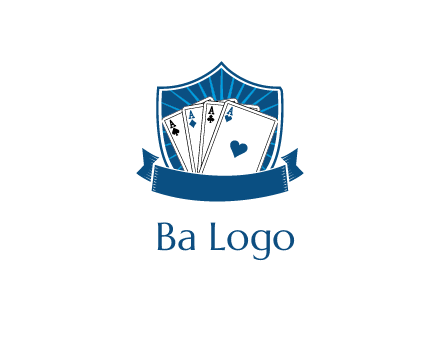 playing card in shield with banner