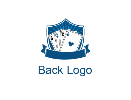 playing card in shield with banner