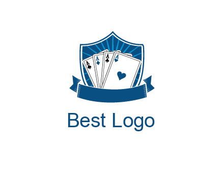 playing card in shield with banner