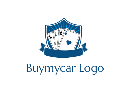 playing card in shield with banner