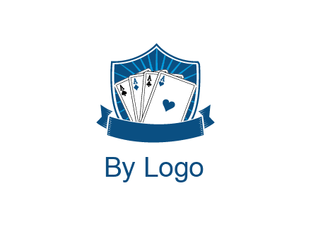 playing card in shield with banner