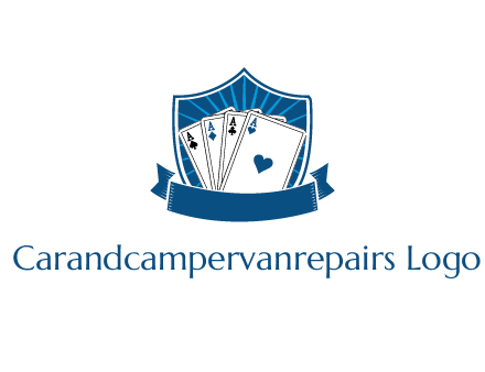 playing card in shield with banner