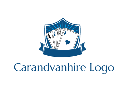 playing card in shield with banner