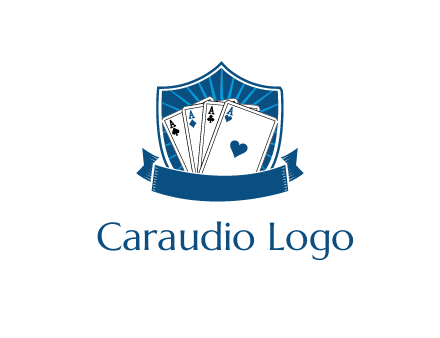 playing card in shield with banner