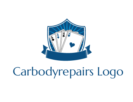 playing card in shield with banner