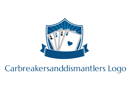 playing card in shield with banner